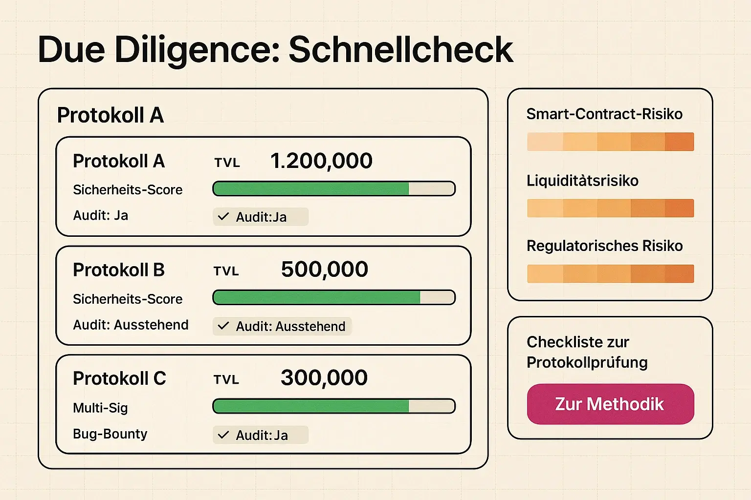 Ein klarer Entscheidungsfluss, der auf Risikoprofil und Kapital eingeht und konkrete Strategievorschläge mit Aufwandsschätzungen liefert.